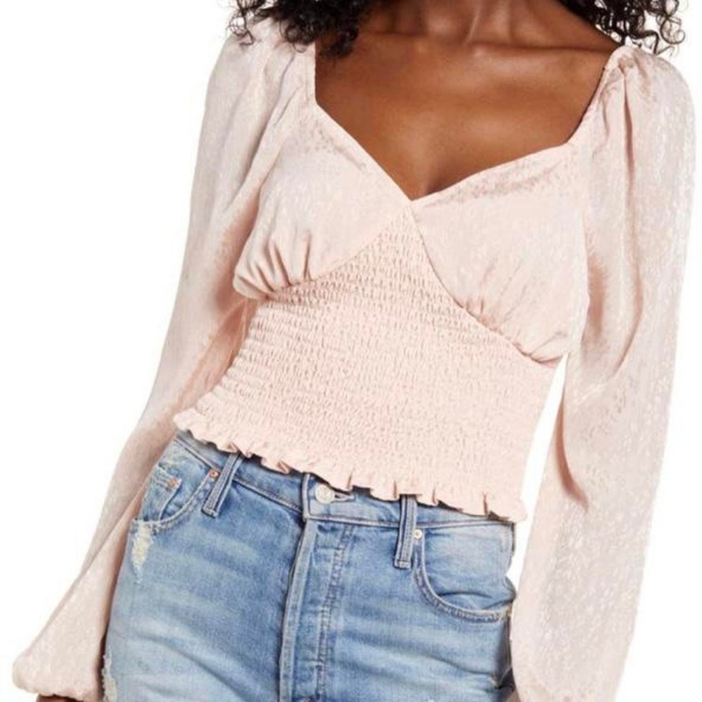 Nordstrom Leith Peach Smocked Long Sleeve Top